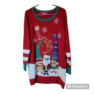 Ugly Christmas‎ Sweater Santa’s Elves Dress Length 33 Degrees XL Red